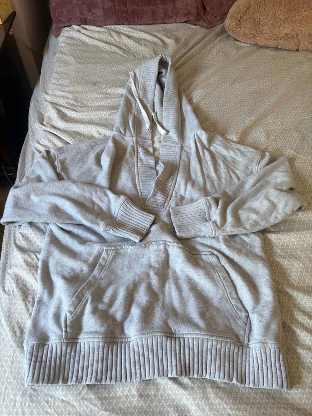 aerie Light Gray vneck Hooded Sweater